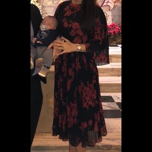 H&M black and red floral chiffon midi dress. 8